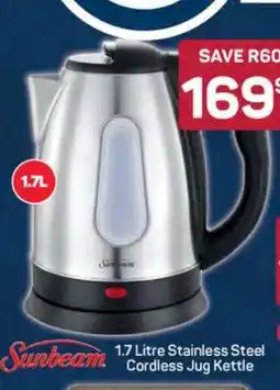 Pick n Pay Sunbeam 1.7 Litre Stainless Steel Cordless Jug Kettle offer