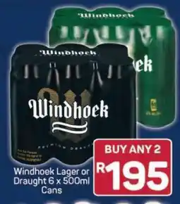 Pick n Pay Windhoek Lager or Draught 6 x 500ml Cans offer