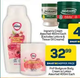 Pick n Pay PnP Bodysure Body Cream or Lotion Assorted 400ml Each offer