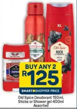 Pick n Pay Old Spice Deodorant 150ml, Sticks or Shower gel 400ml Assorted offer