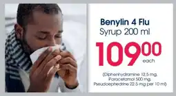Clicks Benylin 4 Flu Syrup 200 ml offer
