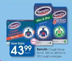 Clicks Benylin Cough Syrup 50 ml, 100 ml, 200 ml or 20 Cough Lozenges offer