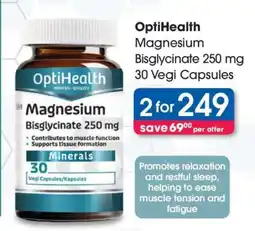 Clicks OptiHealth Magnesium Bisglycinate 250 mg 30 Vegi Capsules offer