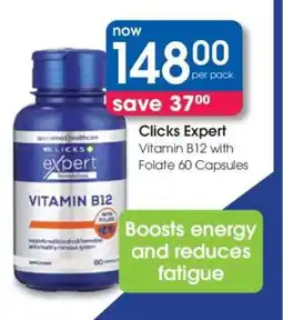 Clicks Clicks Expert Vitamin B12 with Folate 60 Capsules offer
