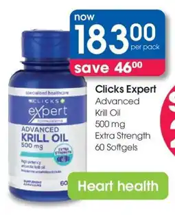 Clicks Clicks Expert Advanced Krill Oil 500 mg Extra Strength 60 Softgels offer