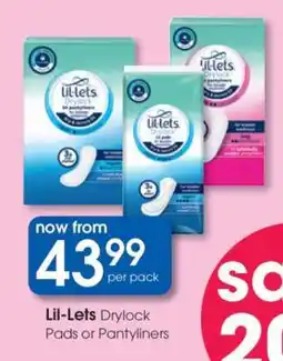 Clicks Lil-Lets Drylock Pads or Pantyliners offer