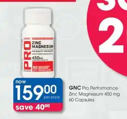 Clicks GNC Pro Performance Zinc Magnesium 450 mg 60 Capsules offer