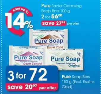 Clicks Pure Soap Bars 150 g (Excl. Esséns Gold) offer