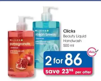 Clicks Clicks Beauty Liquid Handwash 500 ml offer