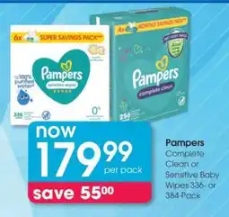 Clicks Pampers Complete Clean or Sensitive Baby Wipes 336- or 384-Pack offer