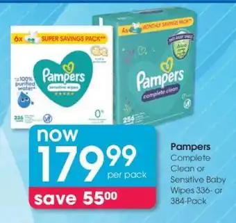 Clicks Pampers Complete Clean or Sensitive Baby Wipes 336- or 384-Pack offer