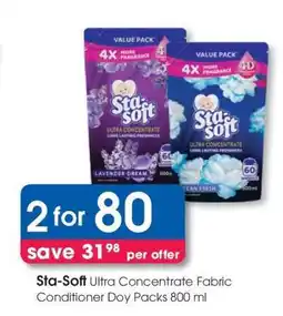 Clicks Sta-Soft Ultra Concentrate Fabric Conditioner Doy Packs 800 ml offer