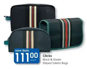Clicks Clicks Black & Green Striped Toiletry Bags offer
