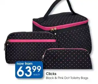 Clicks Clicks Black & Pink Dot Toiletry Bags offer