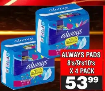 Advance Cash n Carry ALWAYS PADS 8's/9's10's X 4 PACK offer