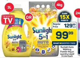 Pick n Pay Sunlight Auto Washing Powder 4kg or Laundry Liquid 3 Litre Each offer