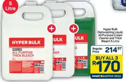 Pick n Pay Hyper Bulk Dishwashing Liquid, All Purpose Cream Cleaner and Thick Bleach 5 Litre offer