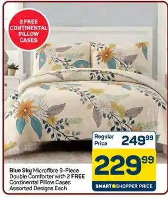 Pick n Pay Blue Sky Microfibre 3-Piece Double Comforter with 2 FREE Continental Pillow Cases offer