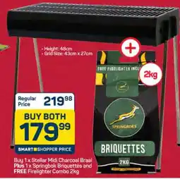 Pick n Pay Buy 1 x Stellar Midi Charcoal Braai Plus 1 x Springbok Briquettes and FREE Firelighter Combo 2kg offer