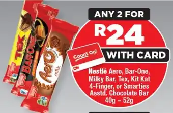 OK Foods Nestlé Aero, Bar-One, Milky Bar, Tex, Kit Kat 4-Finger, or Smarties Chocolate Bar offer