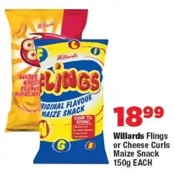 OK Foods Willards Flings or Cheese Curls Maize Snack offer