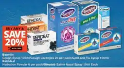 MediRite Benylin Cough Syrup/ Cough Lozenges/ Cold and Flu Syrup/ Rehidrat Hydration Powder/ Sinutab Saline Nasal Spray offer