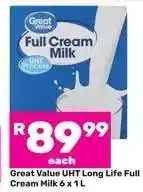 Game Great Value UHT Long Life Full Cream Milk 6 x 1 L offer