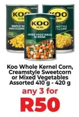 Food Lover's Market Koo Whole Kernel Corn, Creamstyle Sweetcorn or Mixed Vegetables Assorted offer