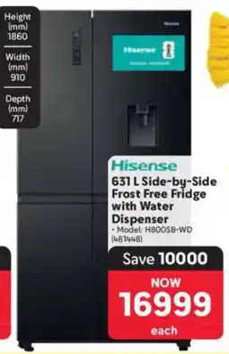 Makro Hisense Side-by-Side Frost Free Fridge with Water Dispenser offer