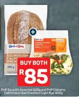 Pick n Pay PnP Soup Kit Assorted 630g and PnP Ciabatta, California or San Francisco Light Rye 400g offer
