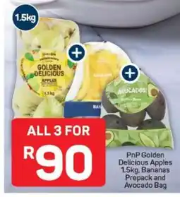 Pick n Pay PnP Golden Delicious Apples 1.5kg, Bananas Prepack and Avocado Bag offer