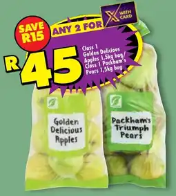 Shoprite Class 1 Golden Delicious Apples/ Class 1 Packham's Pears offer