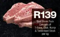 Checkers Hyper Beef Steak Pack Consists of T-Bone, Club, Rump & Tenderised Steak offer
