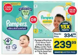 Pick n Pay Pampers Premium Care Value Pack or New or Active Baby Jumbo Pack Disposable Nappies or Pants Assorted offer