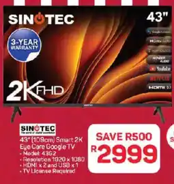 Pick n Pay Sinotec 43" 109cm Smart 2K Eye Care Google TV offer