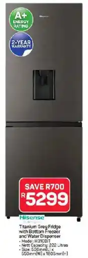 Pick n Pay Hisense Titanium Grey Fridge with Bottom Freezer and Water Dispenser offer