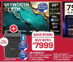 Pick n Pay Skyworth 60" 152cm QLED 4K LED Google TV Plus Party Speaker offer