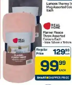 Pick n Pay Real Home Flannel Fleece Throw Assorted Colours offer