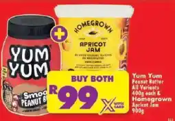Shoprite Yum Yum Peanut Butter All Variants & Homegrown Apricot Jam offer