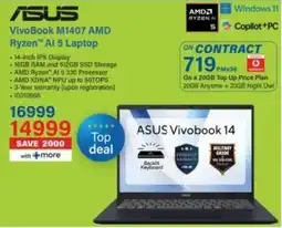 Incredible Connection Asus VivoBook M1407 AMD Ryzen AI 5 Laptop offer