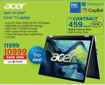 Incredible Connection Acer Spin 14 Intel Core 3 Laptop offer