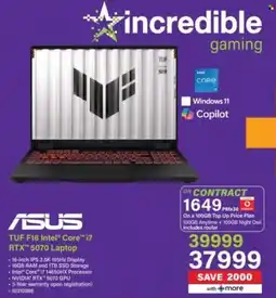 Incredible Connection Asus TUF F16 Intel Core i7 RTX 5070 Laptop offer