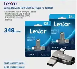 Incredible Connection Lexar Jump Drive D400 USB 3.1 Type-C 128GB offer