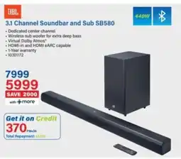 Incredible Connection JBL 3.1 Channel Soundbar and Sub SB580 offer