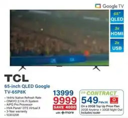 Incredible Connection TCL 65-inch QLED Google TV-65P8K offer