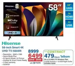 Incredible Connection Hisense 58-inch Smart 4K UHD TV-58A6N offer