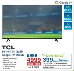Incredible Connection TCL 50-inch 2K QLED Google TV-50S5K offer