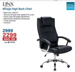 Incredible Connection Linx Mirage High Back Chair offer