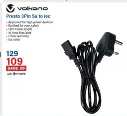 Incredible Connection Volkano Presto 3Pin Sa to lec offer