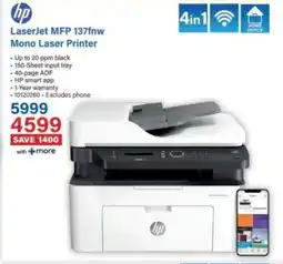 Incredible Connection Hp LaserJet MFP 137fnw Mono Laser Printer offer